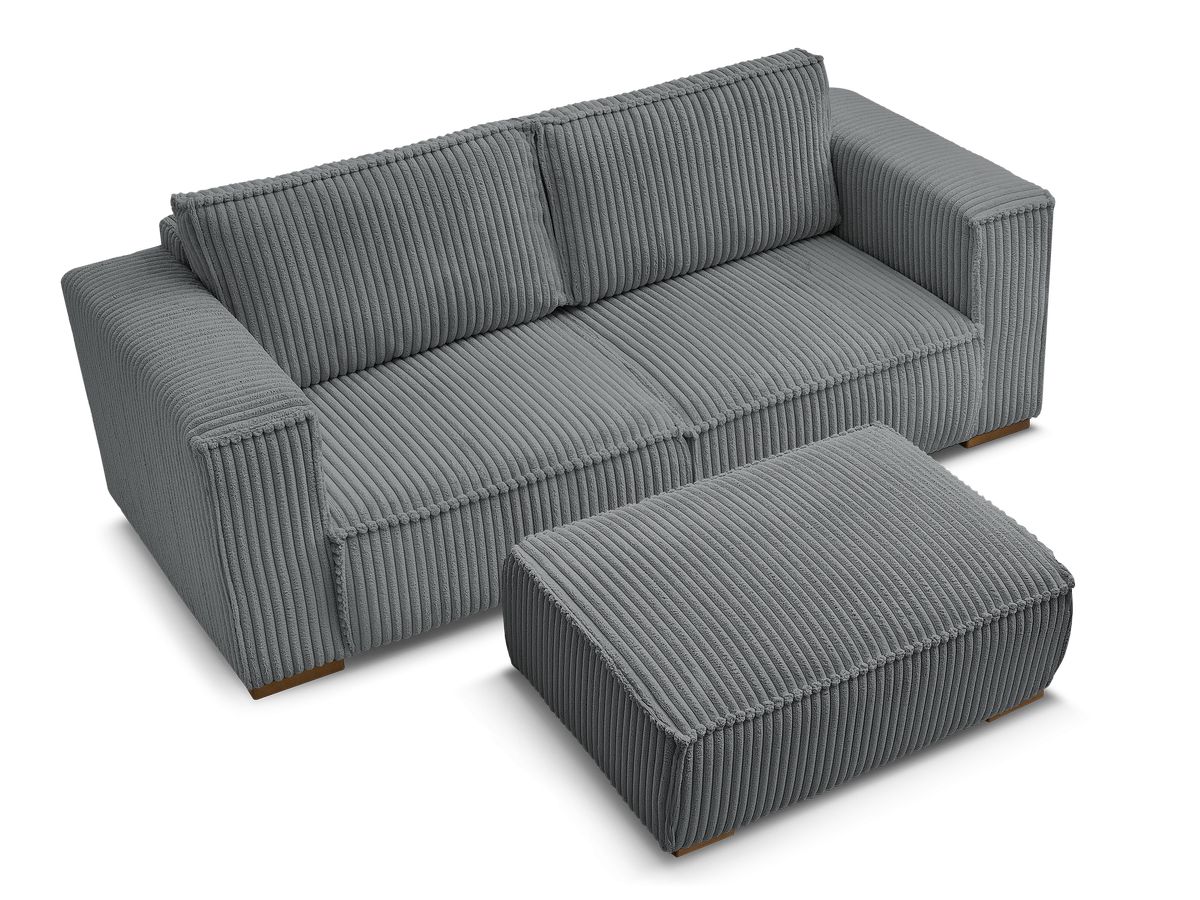 Canapé droit fixe 2 places CHELSEA gros côtelé doux avec pouf