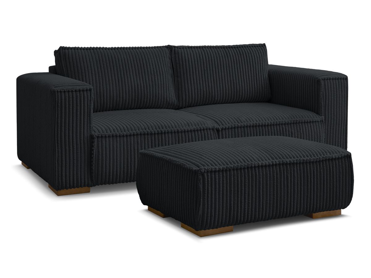Canapé droit fixe 2 places CHELSEA gros côtelé doux avec pouf
