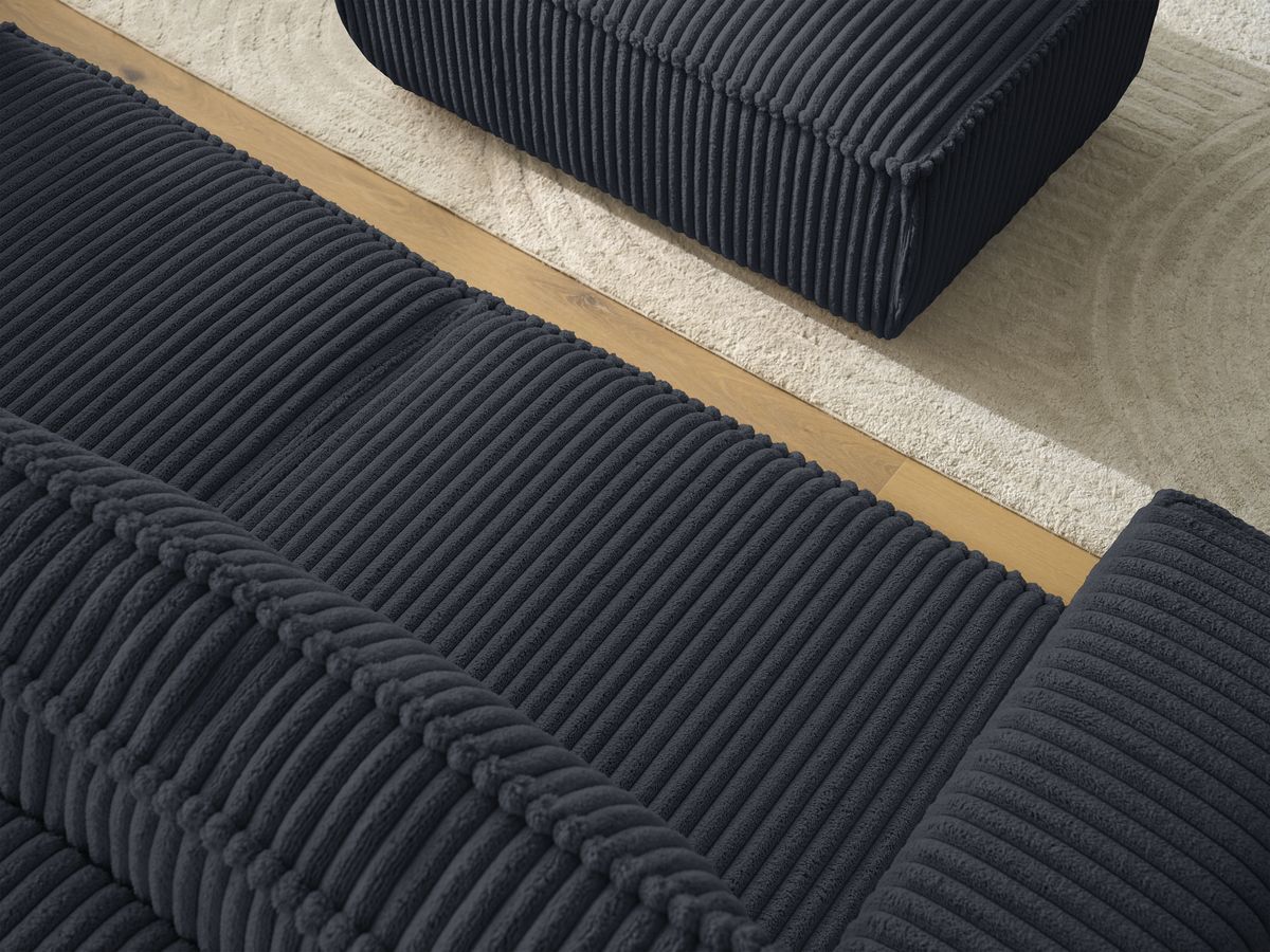 Canapé droit fixe 2 places CHELSEA gros côtelé doux avec pouf