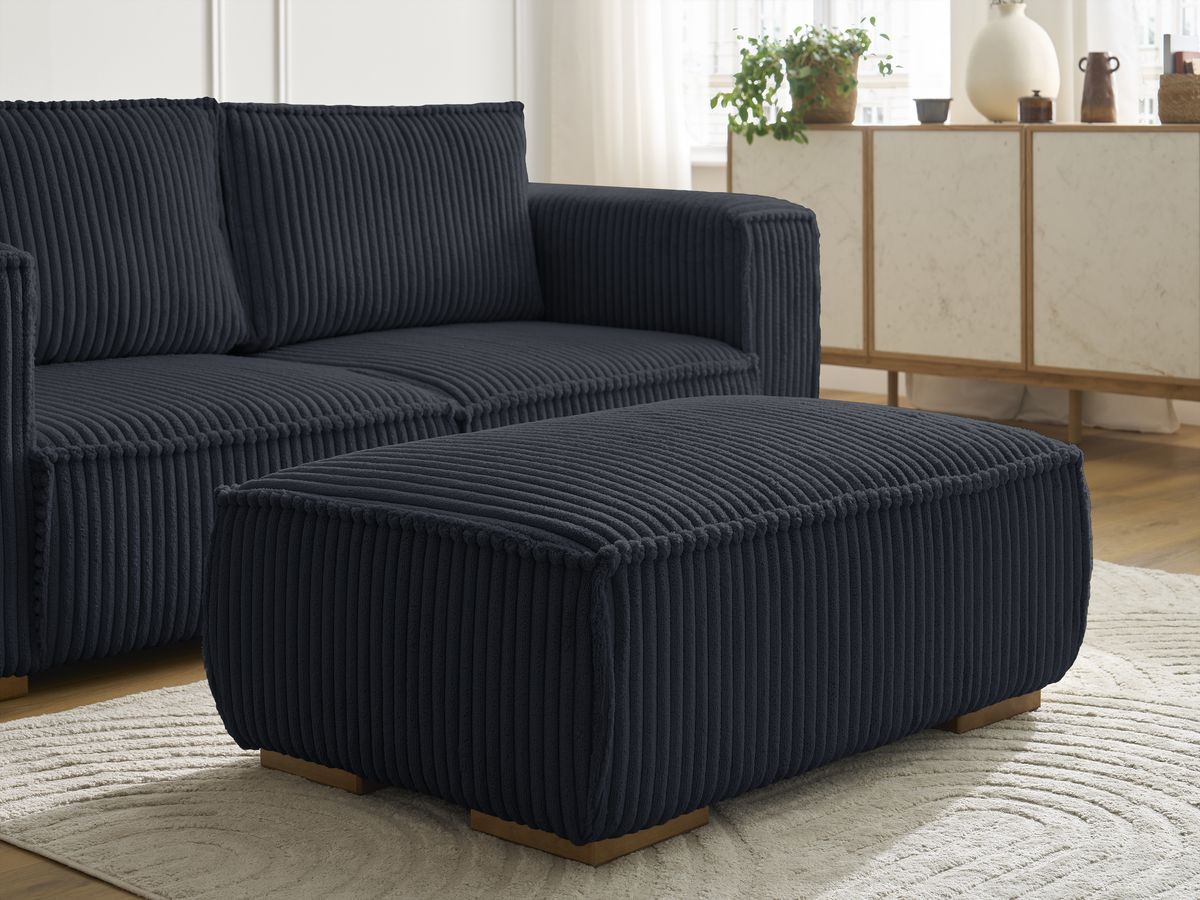 Canapé droit fixe 2 places CHELSEA gros côtelé doux avec pouf