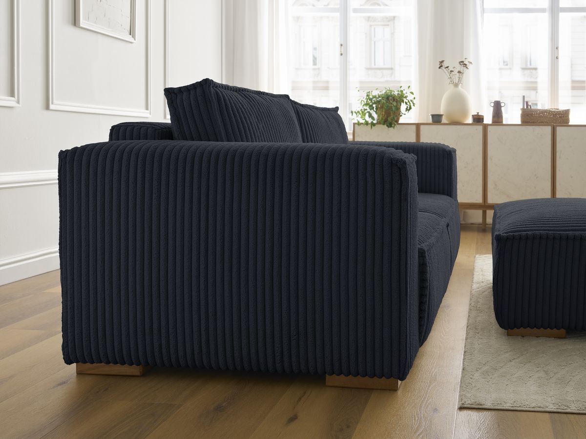 Canapé droit fixe 2 places CHELSEA gros côtelé doux avec pouf