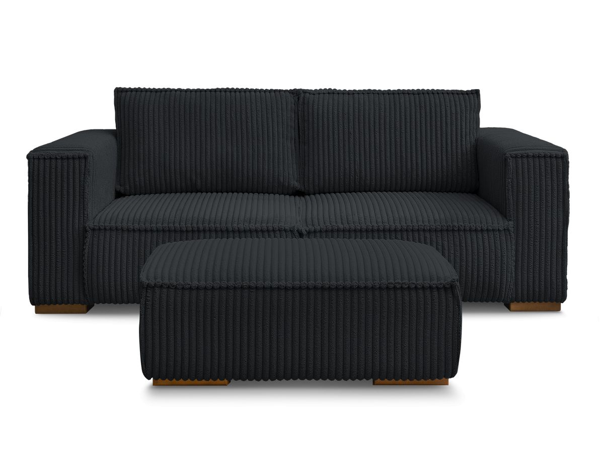 Canapé droit fixe 2 places CHELSEA gros côtelé doux avec pouf