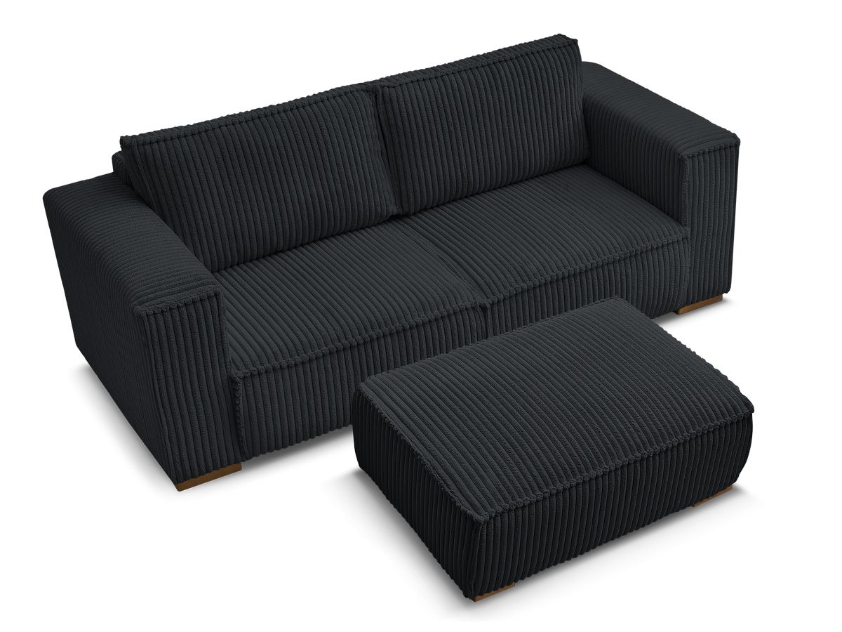 Canapé droit fixe 2 places CHELSEA gros côtelé doux avec pouf