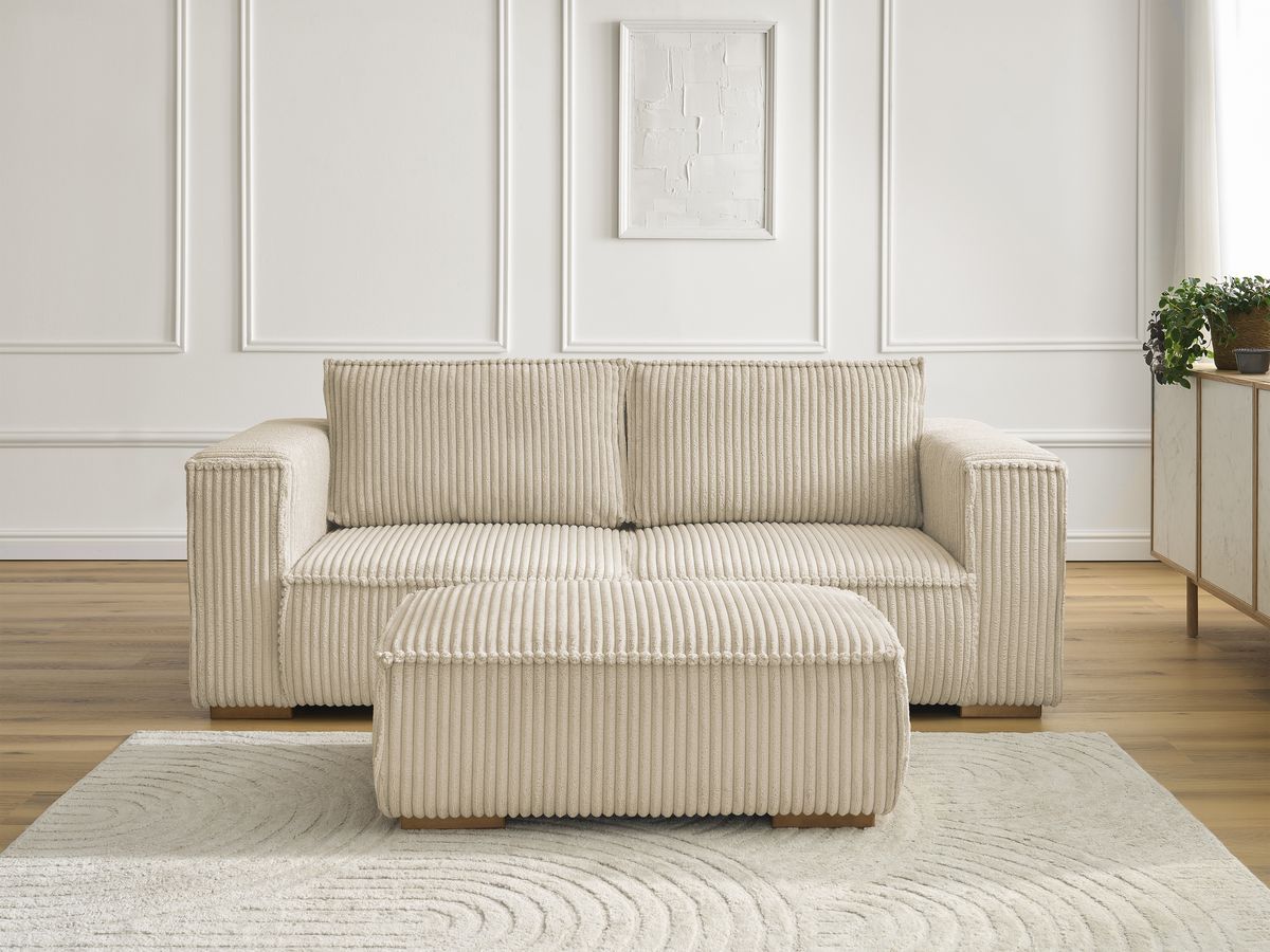 Canapé droit 2 places CHELSEA gros côtelé doux avec pouf taupe — vue 5