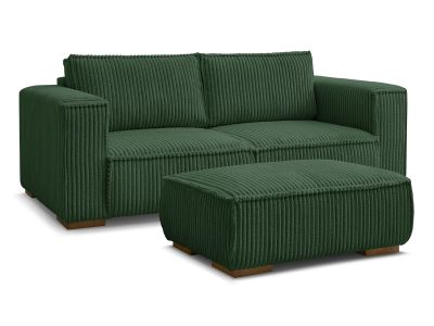 Canapé droit fixe 2 places CHELSEA gros côtelé doux avec pouf