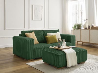 Canapé droit fixe 2 places CHELSEA gros côtelé doux avec pouf