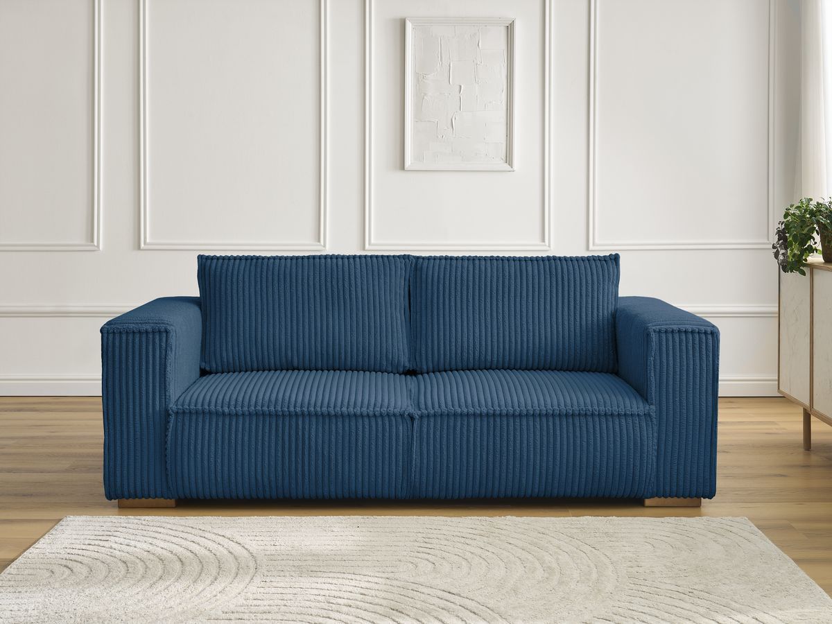 Canapé droit 2 places CHELSEA gros côtelé doux bleu foncé — vue 5