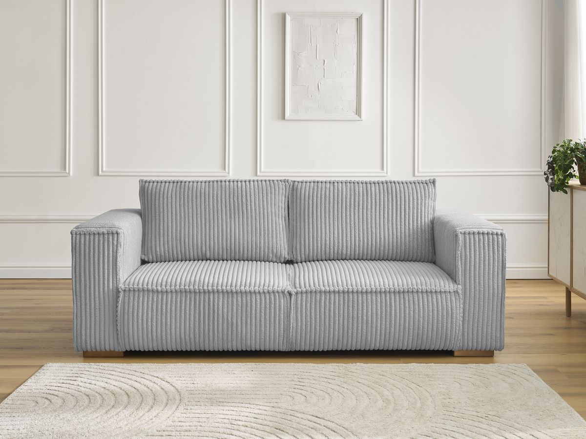 Canapé droit 2 places CHELSEA gros côtelé doux gris clair — vue 5