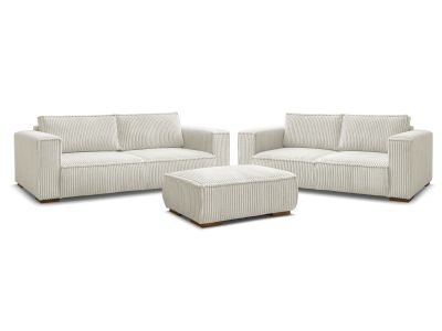 Ensemble canapé droit fixe 3 + 2 places CHELSEA gros velours côtelé avec pouf