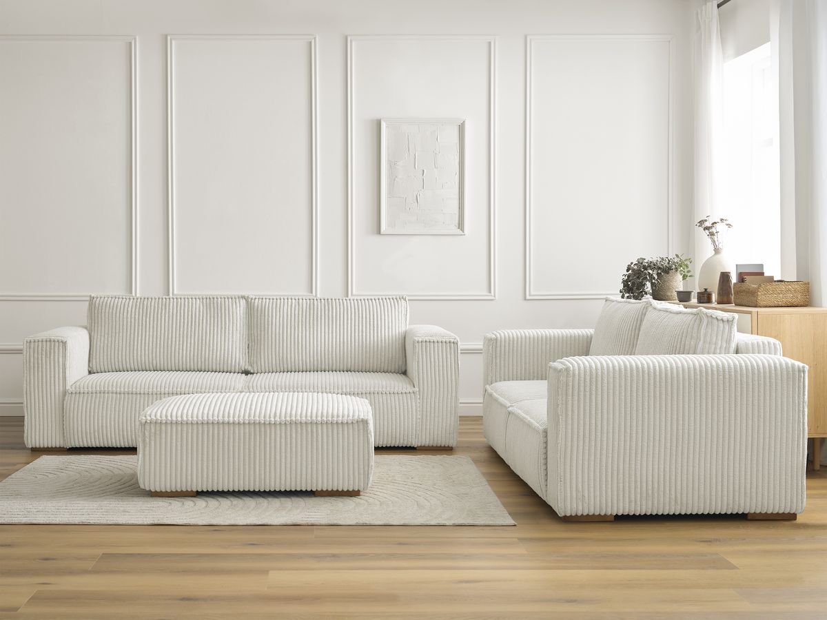 Chelsea ensemble canapé droit fixe gros 3 + 2 places velours côtelé beige - Vue supplémentaire 3
