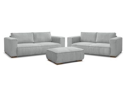 Ensemble canapé droit fixe 3 + 2 places CHELSEA gros velours côtelé avec pouf