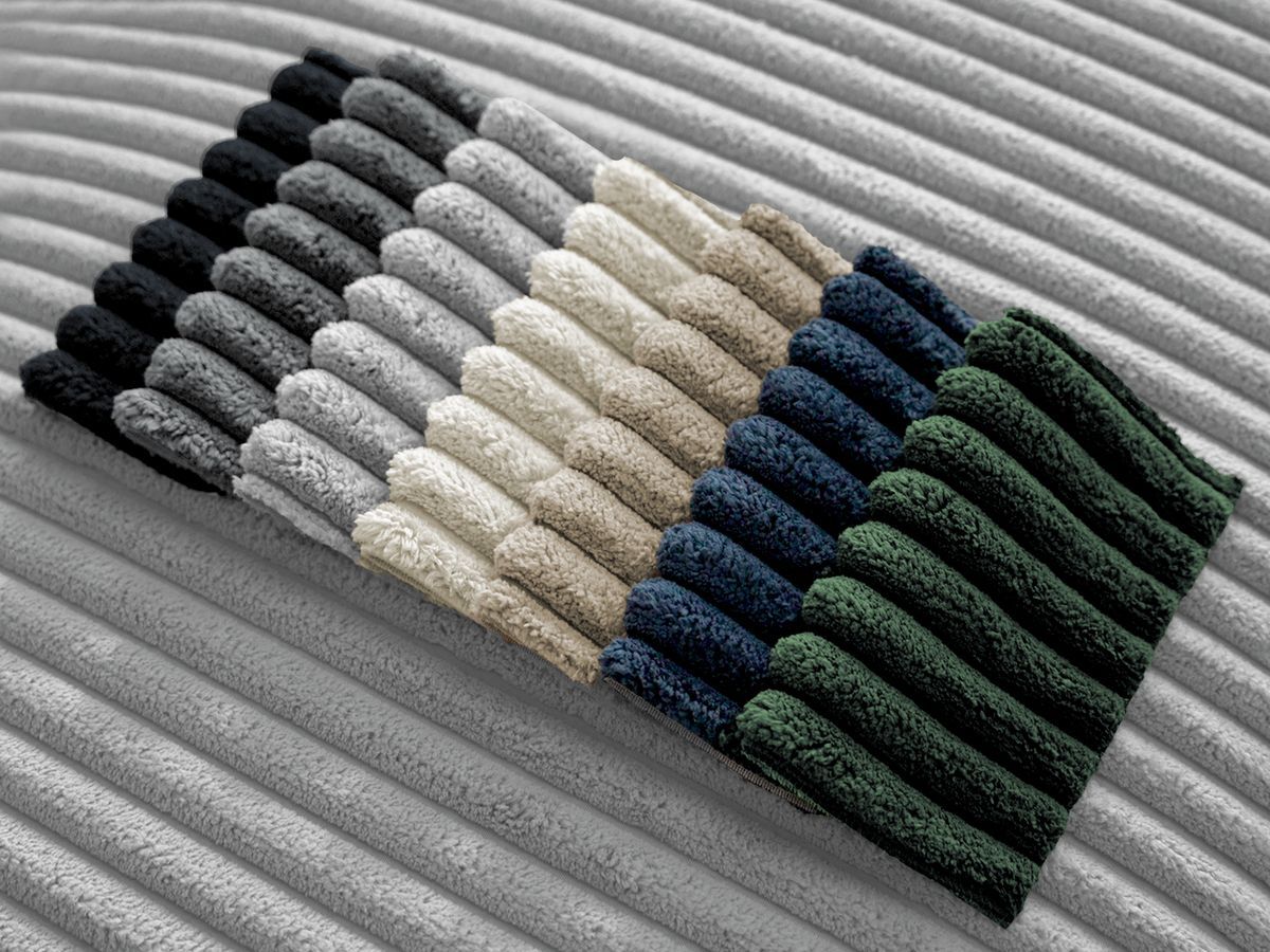Ensemble canapé droit fixe 3 + 2 places CHELSEA gros velours côtelé avec pouf gris clair   BOBOCHIC - Vue supplémentaire 2