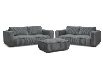 Ensemble canapé droit fixe 3 + 2 places CHELSEA gros velours côtelé avec pouf