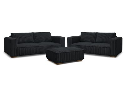 Ensemble canapé droit fixe 3 + 2 places CHELSEA gros velours côtelé avec pouf