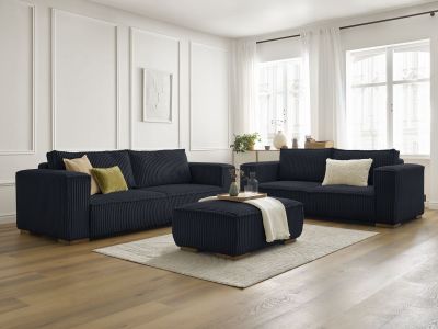 Ensemble canapé droit fixe 3 + 2 places CHELSEA gros velours côtelé avec pouf