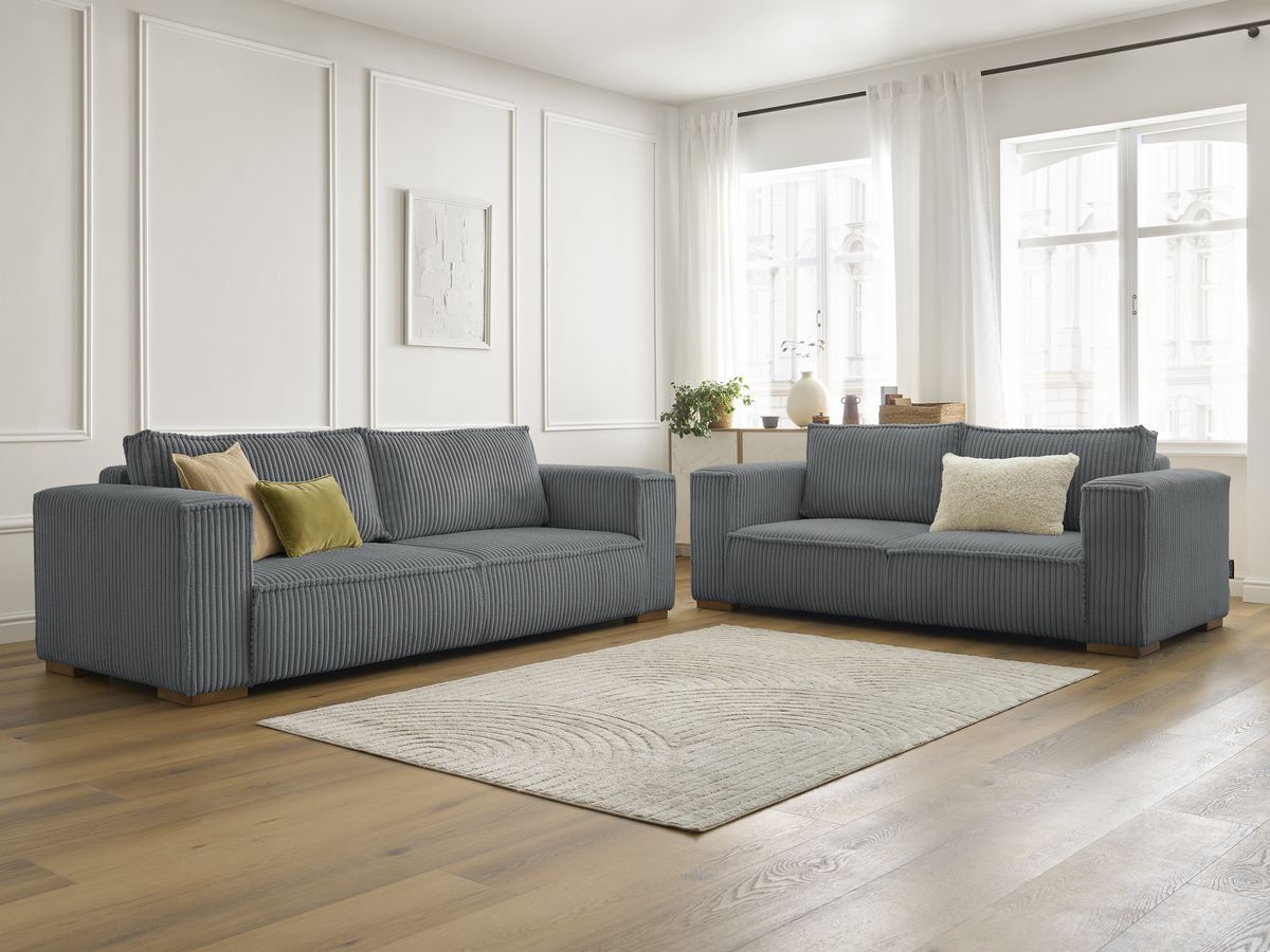 Ensemble canapé droit fixe 3 + 2 places CHELSEA gros côtelé doux