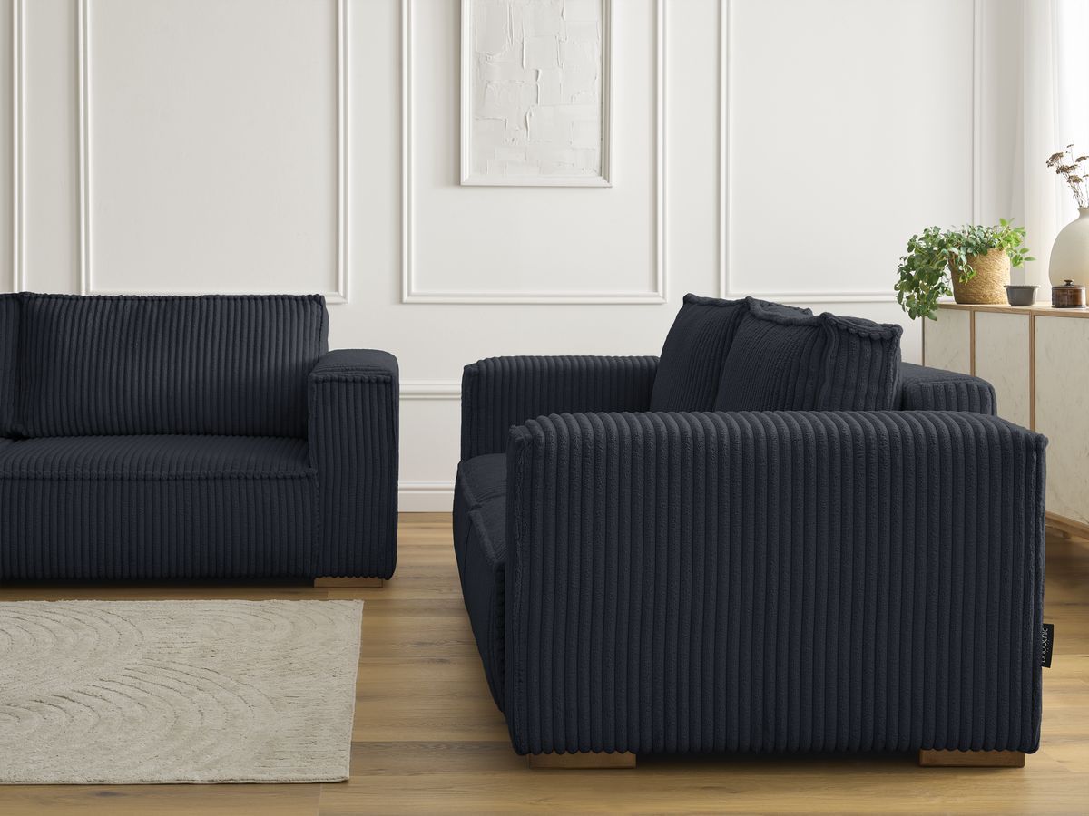 Ensemble canapé droit fixe 3 + 2 places CHELSEA gros côtelé doux
