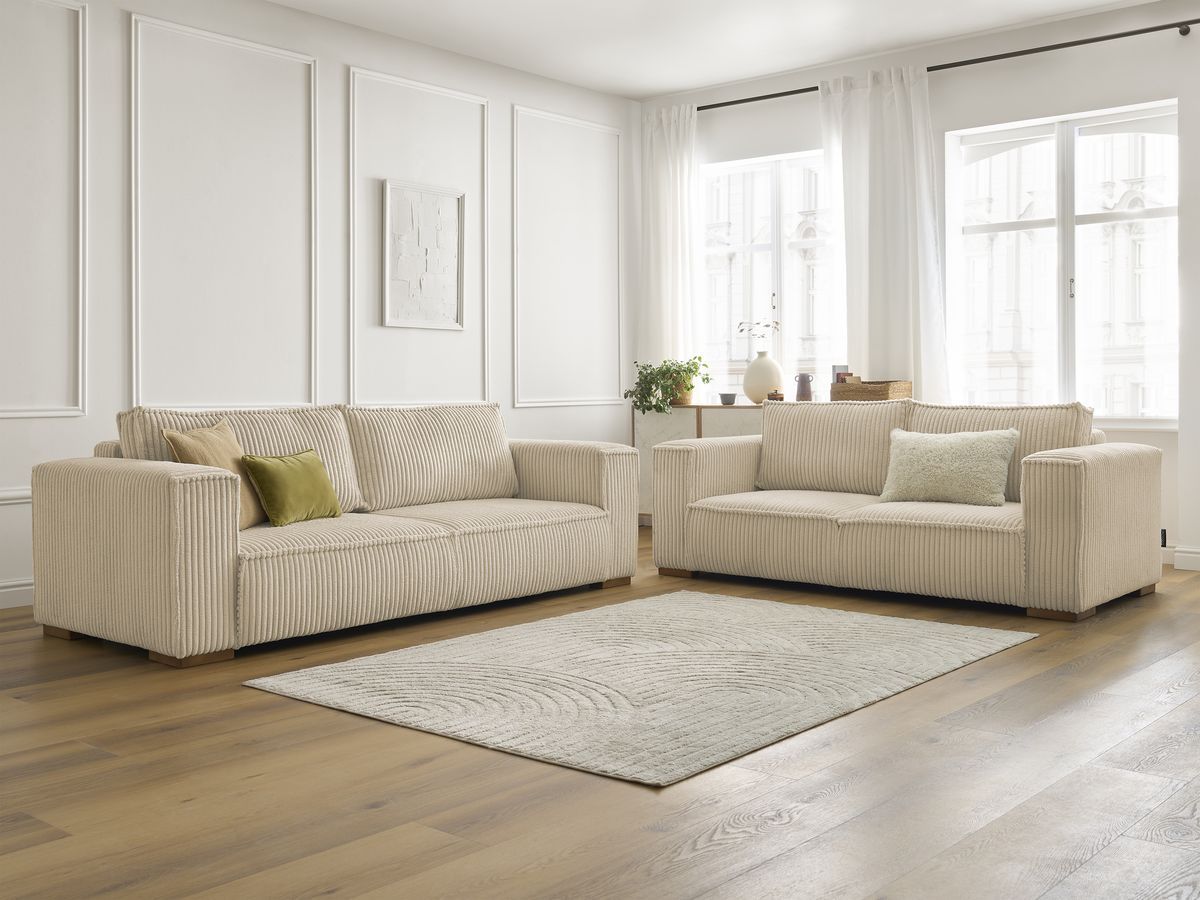 Ensemble canapé droit fixe 3 + 2 places CHELSEA gros côtelé doux
