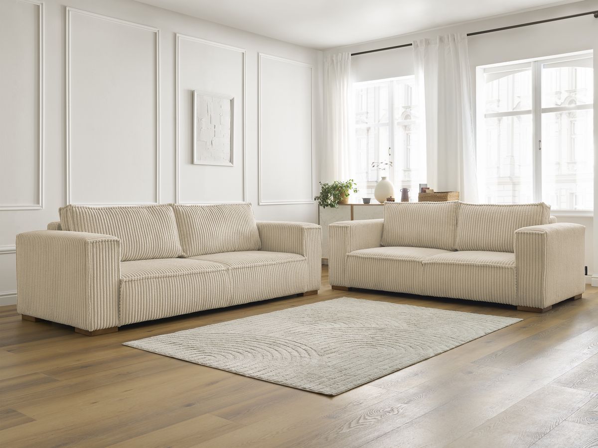 Ensemble canapé droit fixe 3 + 2 places CHELSEA gros côtelé doux