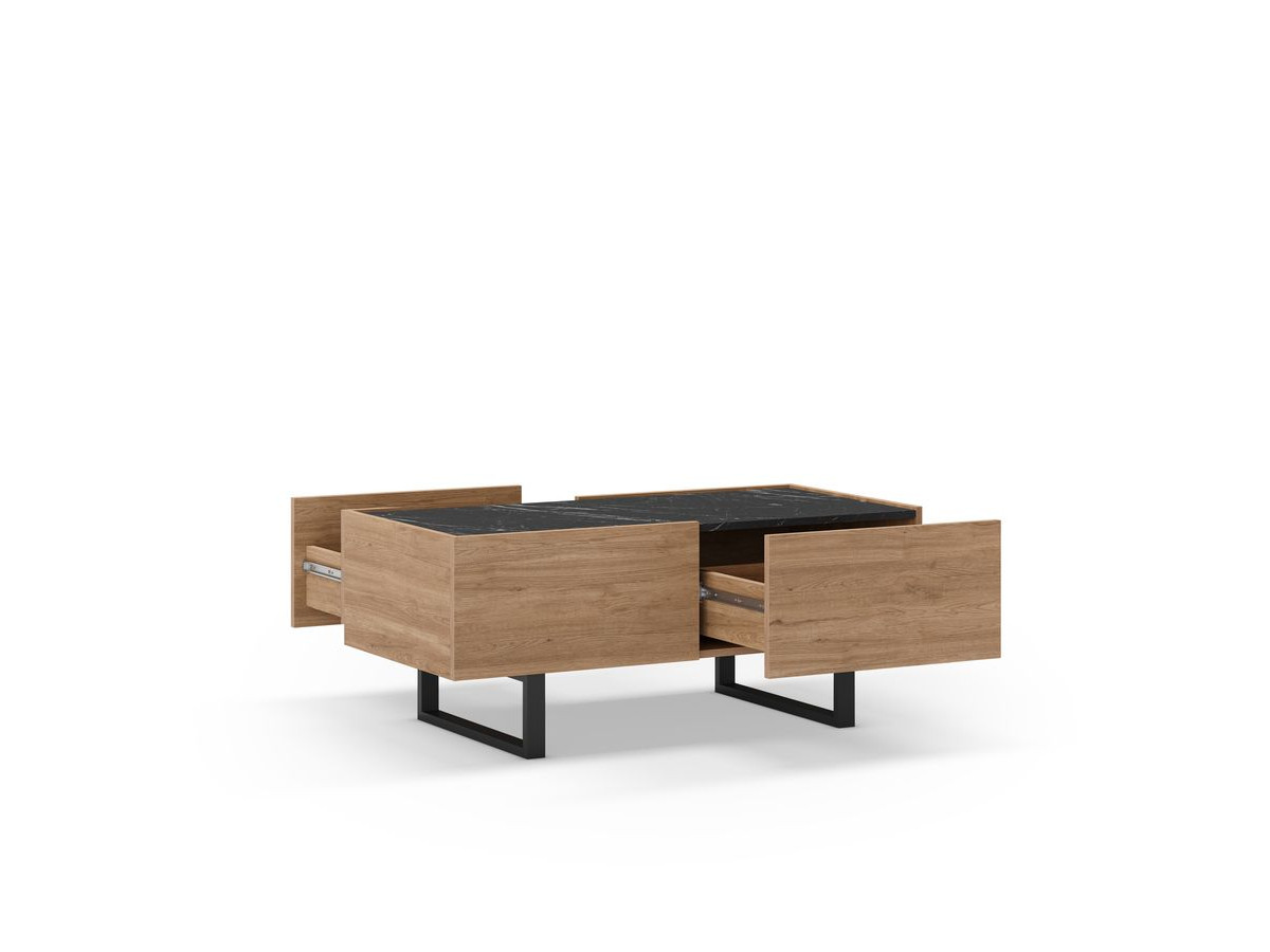 Table basse 2 tiroirs 110 cm OPERA effet chêne et imitation marbre noir — vue 5