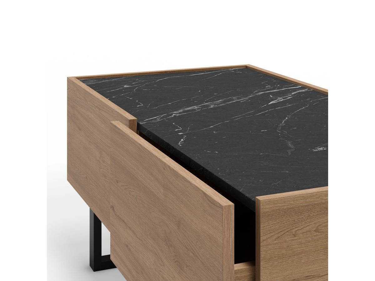 Table basse 2 tiroirs 110 cm OPERA effet chêne et imitation marbre noir — vue 6