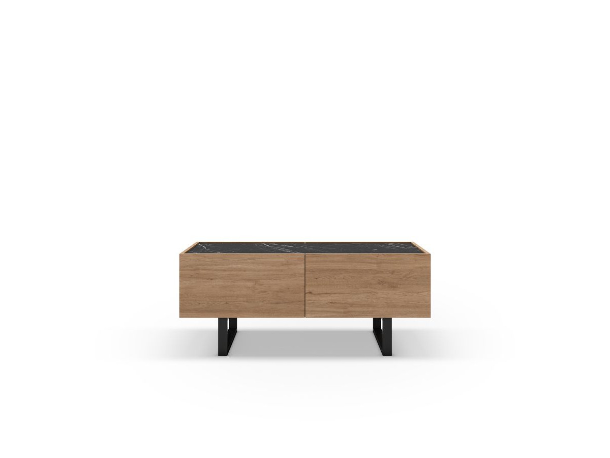 Table basse 2 tiroirs 110 cm OPERA effet chêne et imitation marbre noir — vue 4
