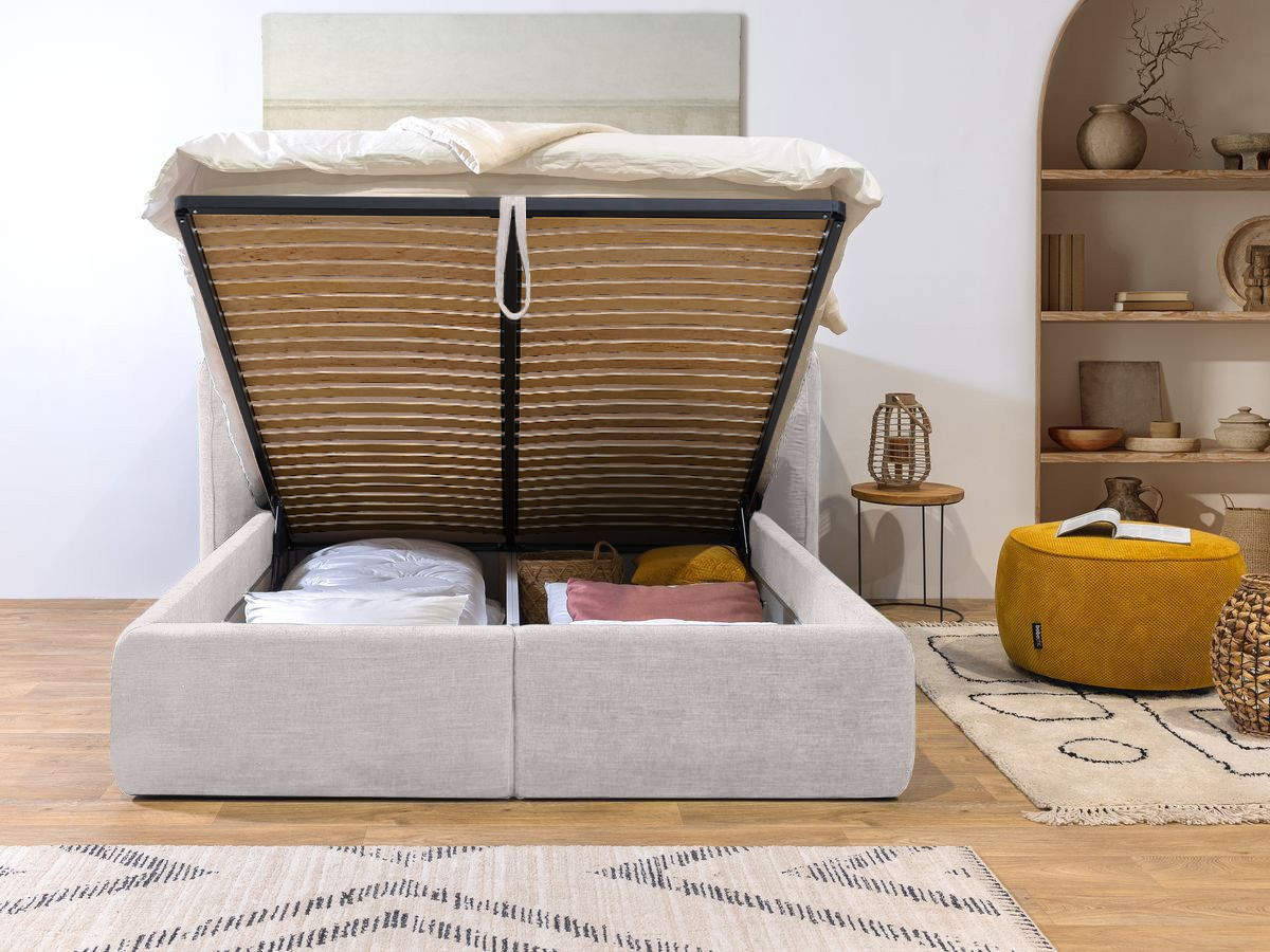 LOUISE opbergbed met gestoffeerd hoofdeinde