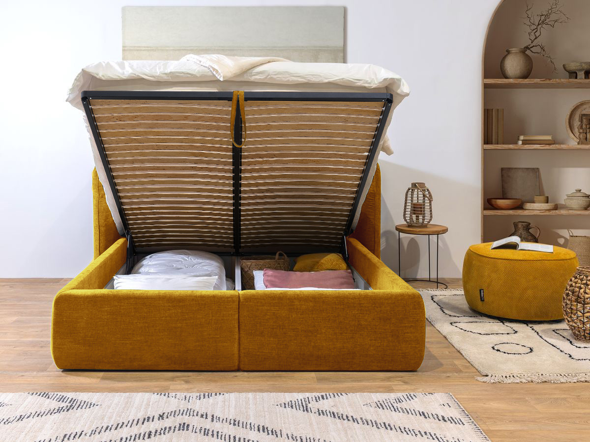 LOUISE opbergbed met gestoffeerd hoofdeinde