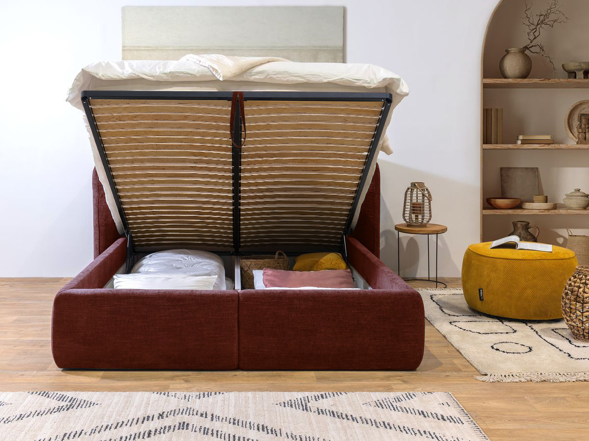 LOUISE opbergbed met gestoffeerd hoofdeinde