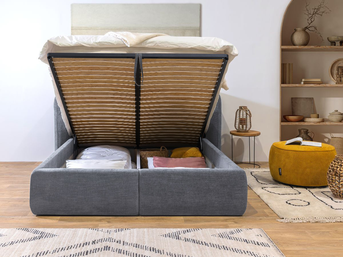 LOUISE opbergbed met gestoffeerd hoofdeinde