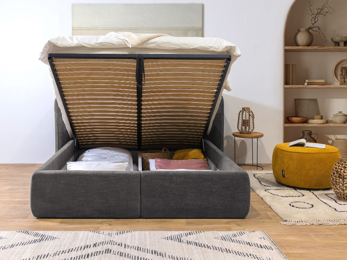 Lit coffre LOUISE avec tête de lit rembourrée gris foncé — vue 5