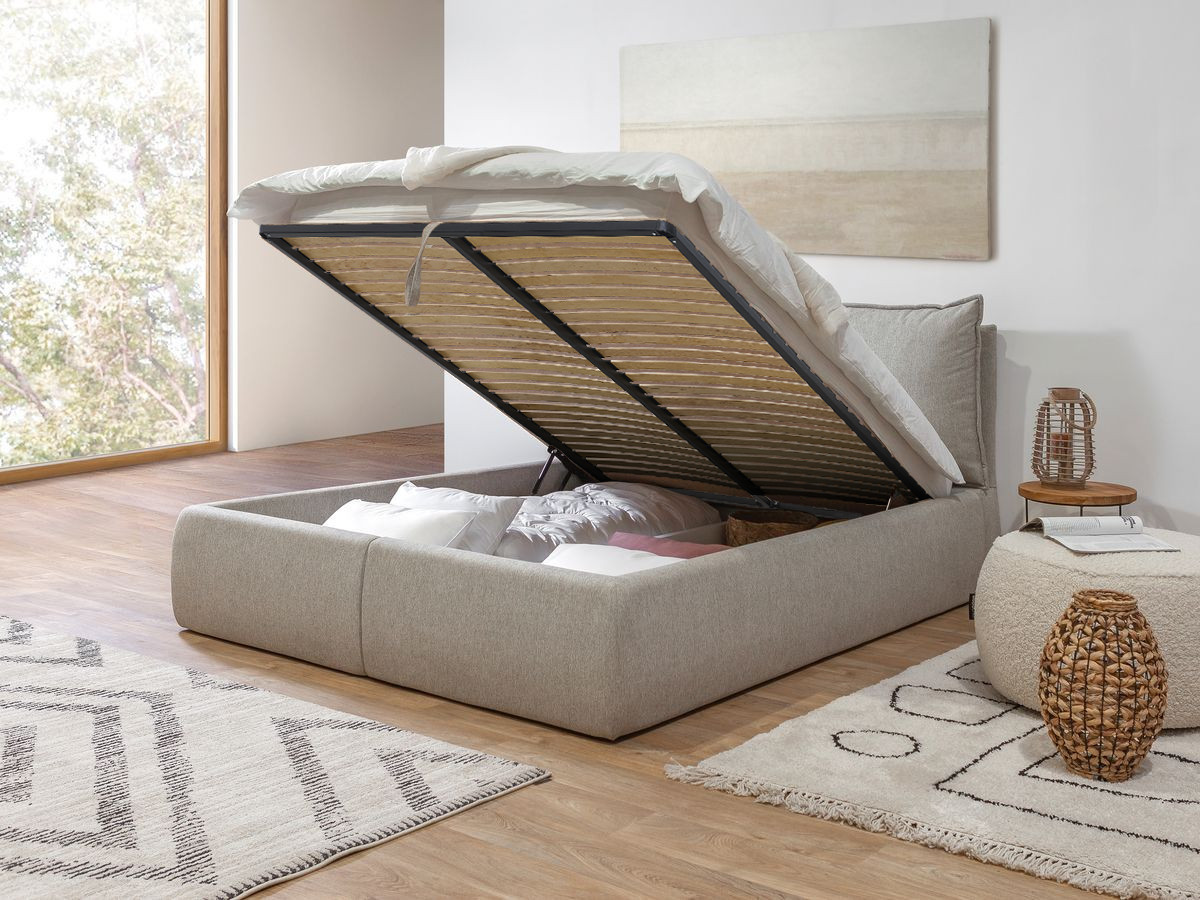GARANCE opbergbed met hoofdbord met kusseneffect