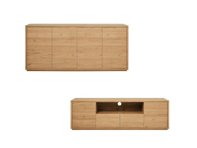 Ensemble FERRET avec buffet 180 cm + meuble TV 180 cm effet tasseaux de bois