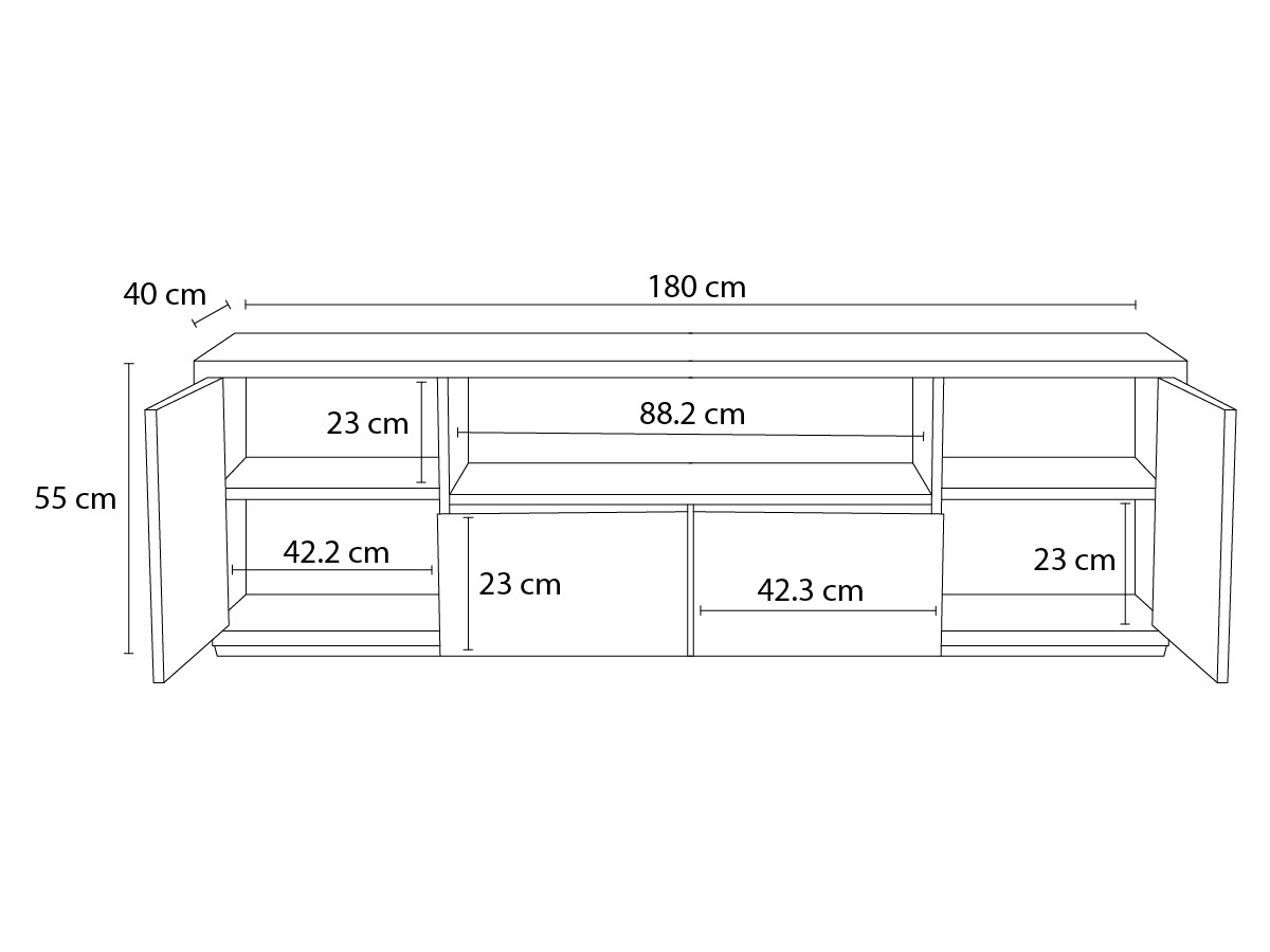 FERRET 180 cm 2-deurs tv-meubel met houten lamelleneffect