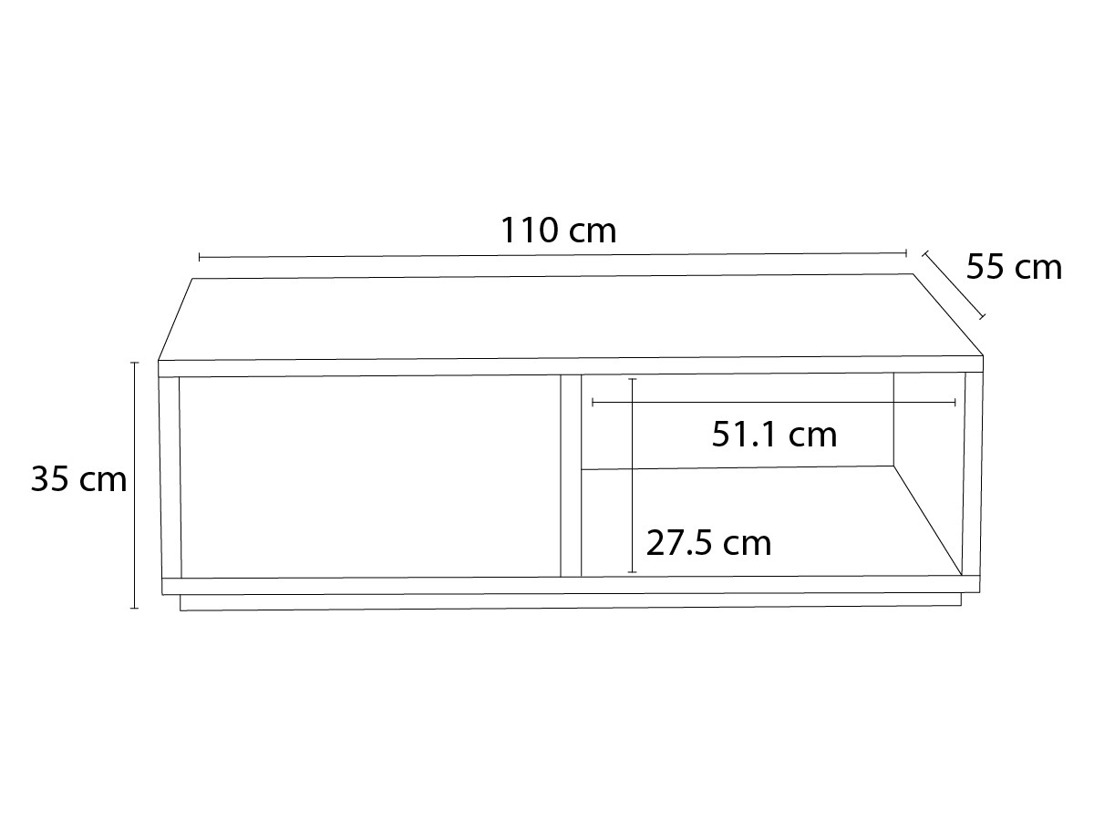 FERRET salontafel 100 cm met lade, houten lamelleneffect