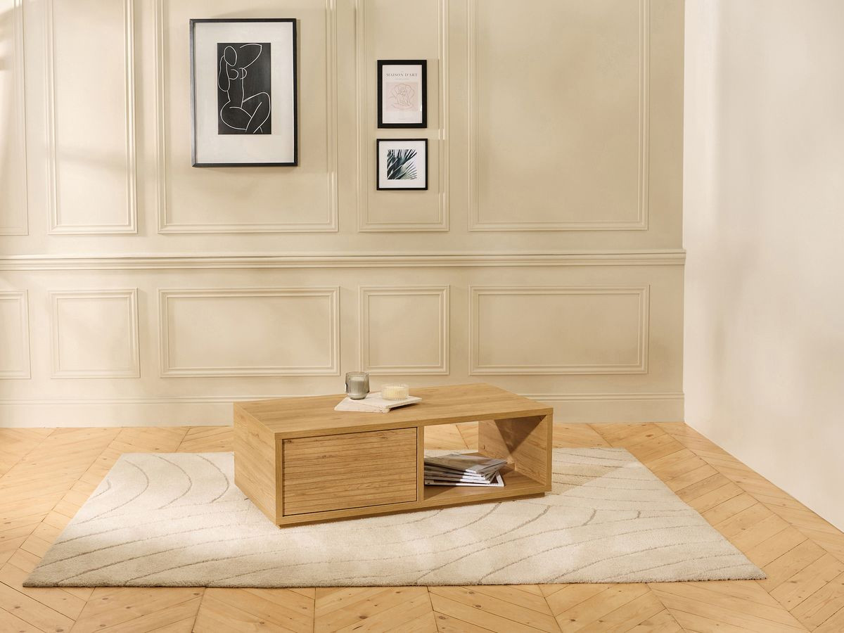 Table basse avec tiroir 100 cm FERRET effet tasseaux de bois — vue 4