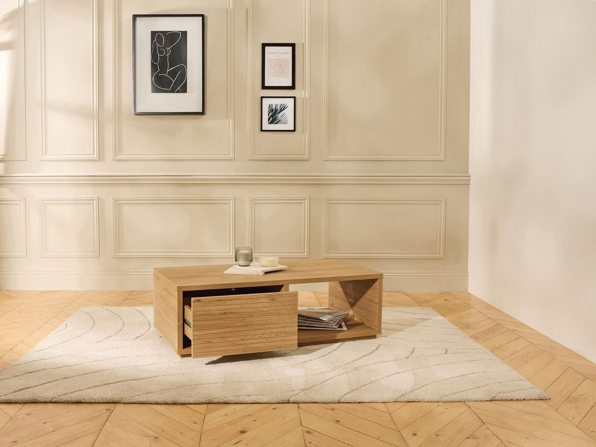 Table basse avec tiroir 100 cm FERRET effet tasseaux de bois — vue 5