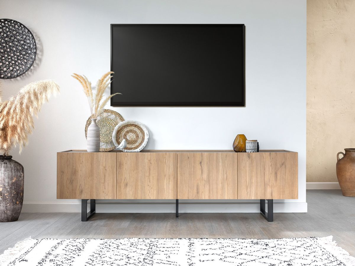 OPERA set met 180 cm dressoir + 180 cm tv-meubel + 110 cm salontafel in eikenhouten look en zwart marmerlook