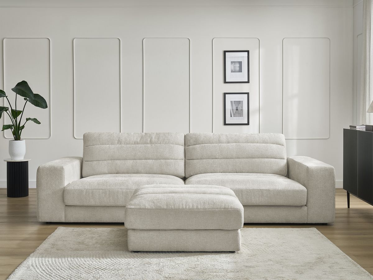 Canapé droit 3 places SIERRA texturé avec pouf beige — vue 5
