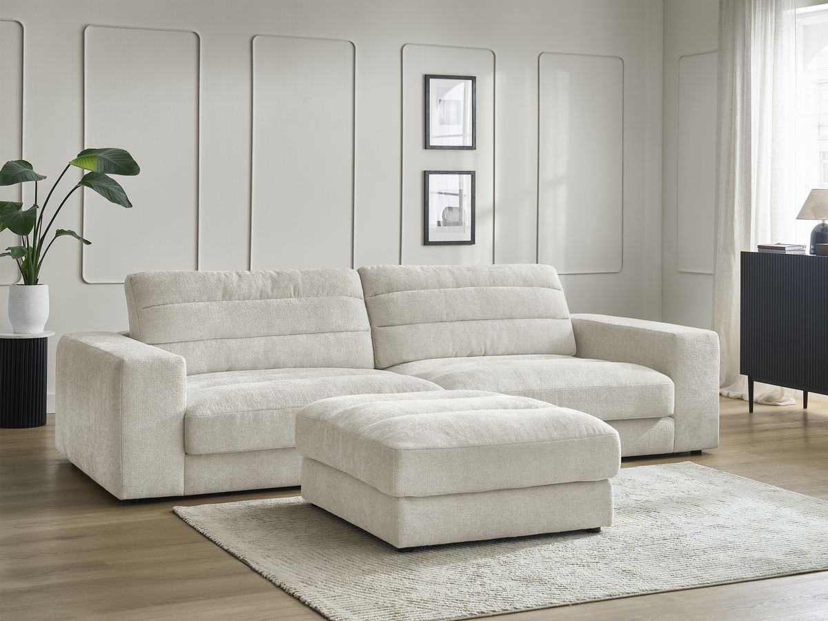 Canapé droit 3 places SIERRA texturé avec pouf beige — vue 6