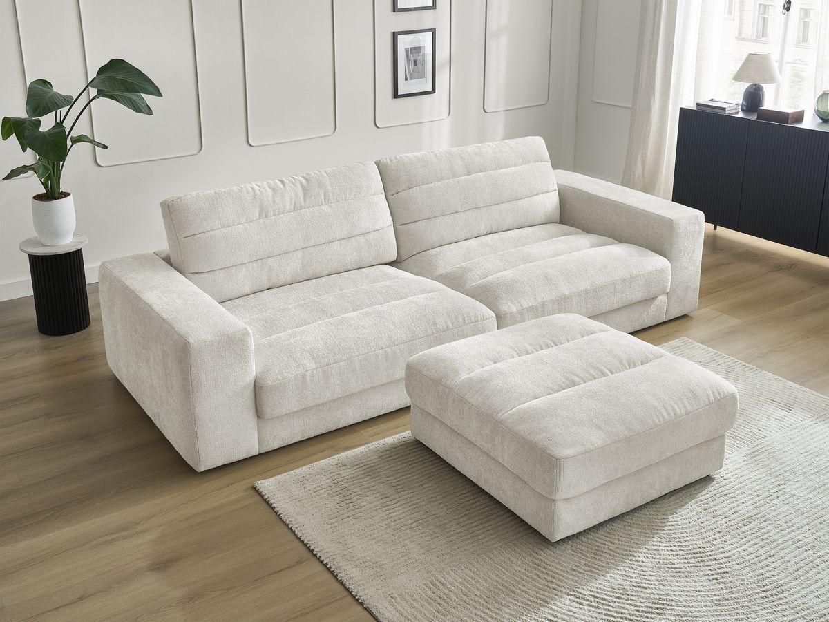 SIERRA vaste 3-zits rechte bank in structuurstof met voetenbank