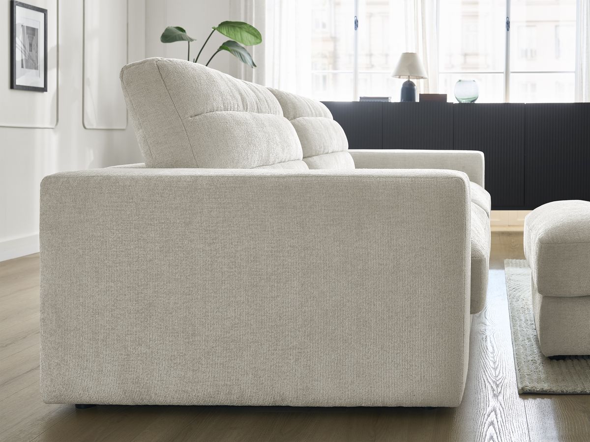 SIERRA vaste 3-zits rechte bank in structuurstof met voetenbank