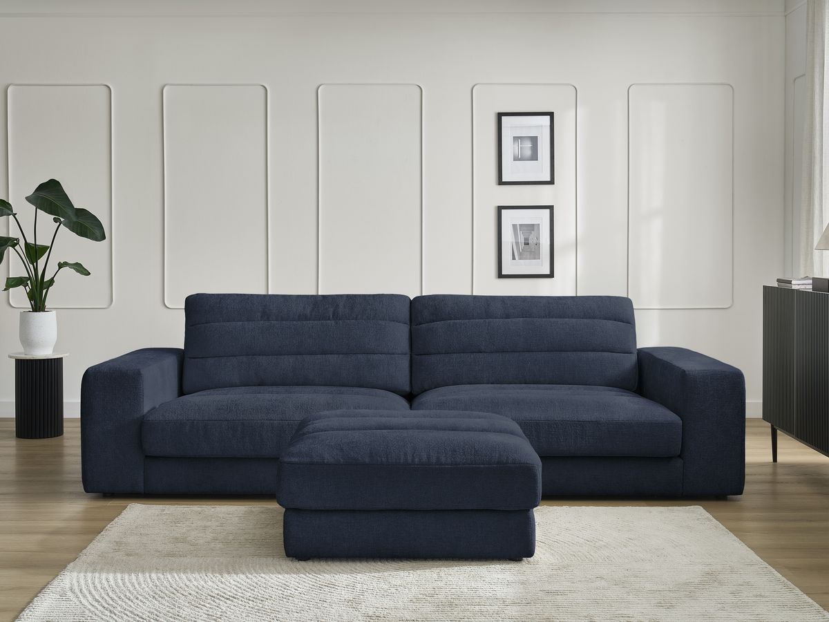 Canapé droit 3 places SIERRA texturé avec pouf bleu foncé — vue 5