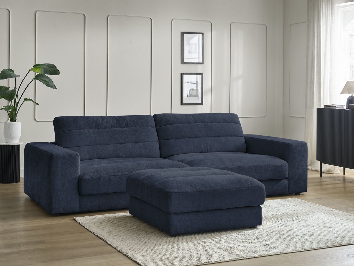 Canapé droit 3 places SIERRA texturé avec pouf bleu foncé — vue 6