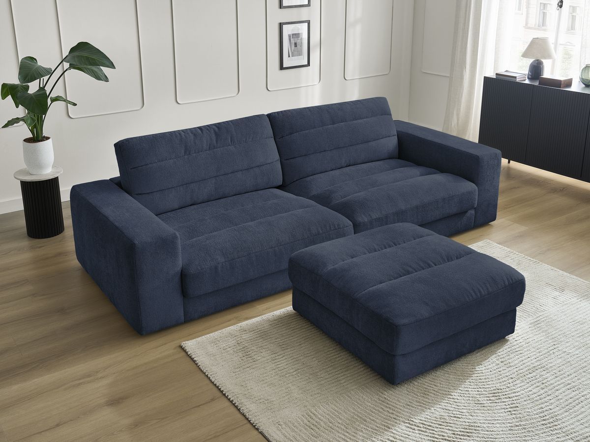 SIERRA vaste 3-zits rechte bank in structuurstof met voetenbank