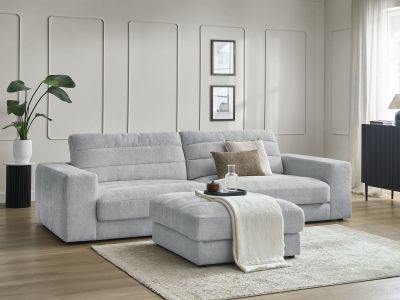 Canapé droit fixe 3 places SIERRA tissu texturé avec pouf