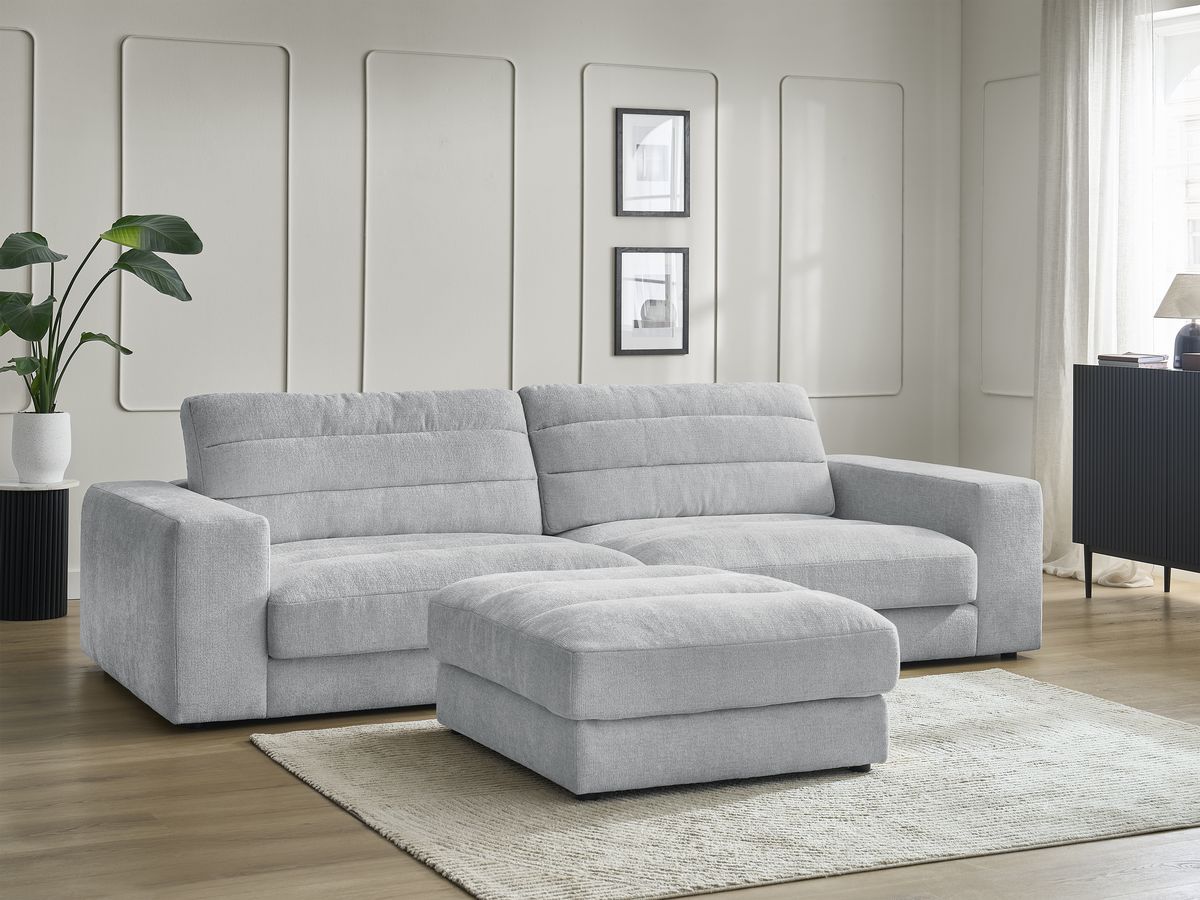 SIERRA vaste 3-zits rechte bank in structuurstof met voetenbank