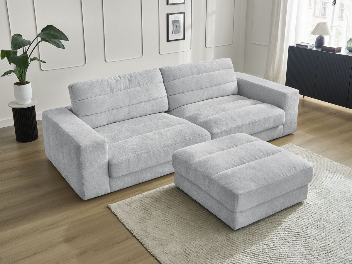 SIERRA vaste 3-zits rechte bank in structuurstof met voetenbank