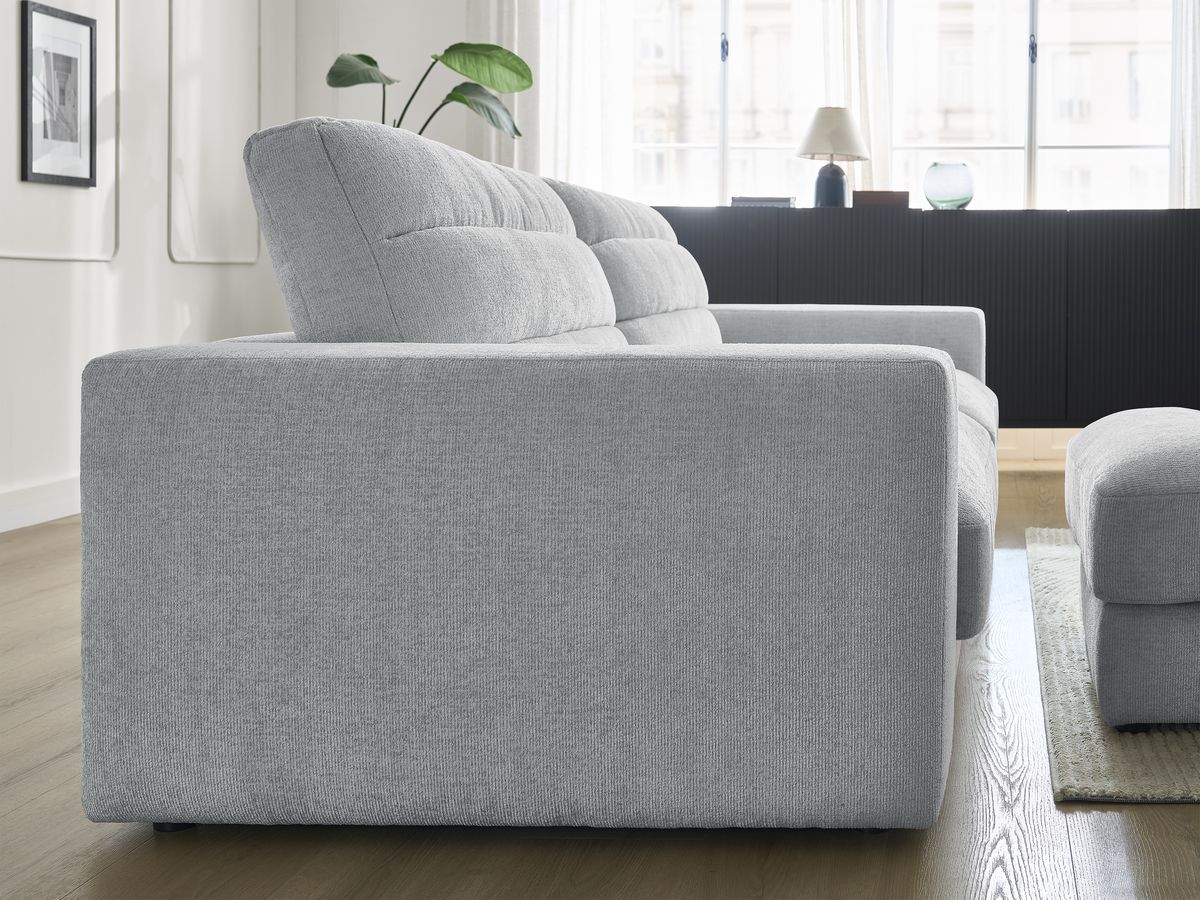 SIERRA vaste 3-zits rechte bank in structuurstof met voetenbank