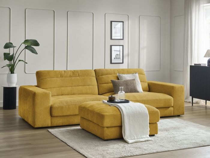 Canapé droit fixe 3 places SIERRA tissu texturé avec pouf